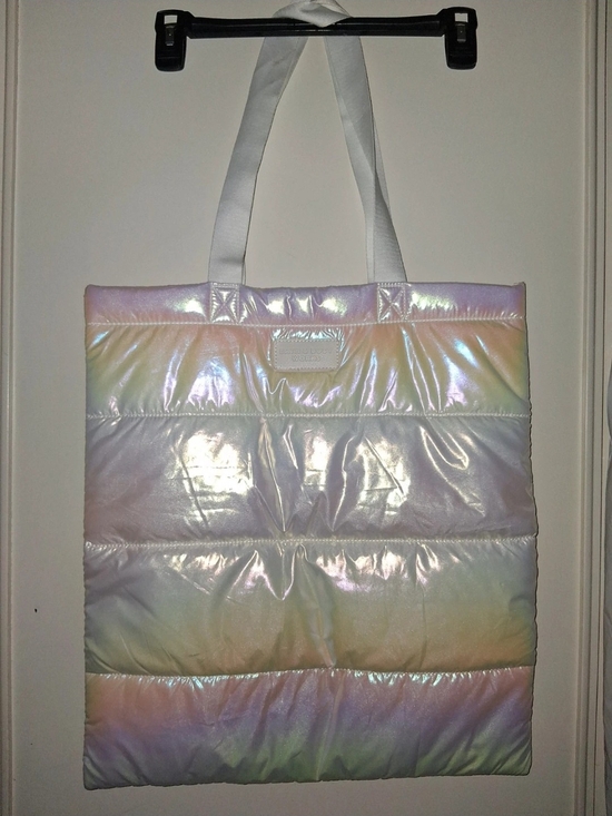 Bath & Body Works Handbags - Bath & Body Works Iridescent Pastel Puffer Tote with White Straps